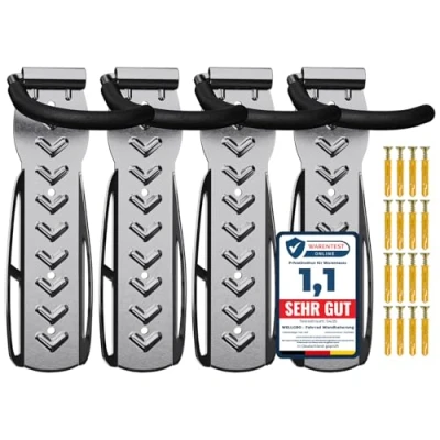 Abbildung von 4 x WELLGRO Wand Fahrradhalter Stahl Fahrrad Wandhalterung Haken Fahrradständer Ständer Farbe wählbar, Farbe:Silber