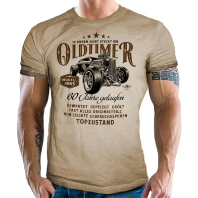 Abbildung von Herren T Shirt im Used Vintage Retro Look zum 60. Geburtstag für Männer Oldtimer Modell Baujahr 1964 Topzustand