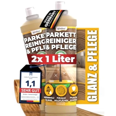 Abbildung von Qindoo Parkettpflege Parkettreiniger 2 Ltr Reiniger Holzpflege, Holzbodenseife wischen für Holzboden mit antistatischen, schmutzabweisender Schutzfilm