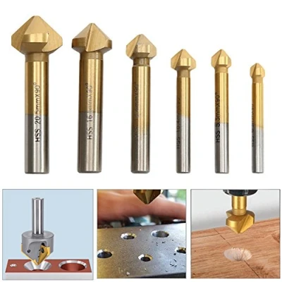 Abbildung von 6 tlg. 90 Kegelsenker Satz Set HSS Senker mit Automatik Center Loch Titan Beschichtungen Ø 6,3 20,5 mm Kegelsenkersatz Senkbohrer