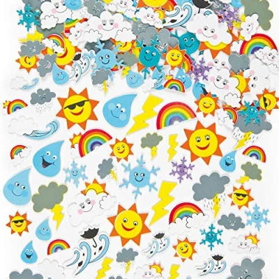 Abbildung von Baker Ross EV3082 Wetter Moosgummi Sticker 96 Stück, Schaumstoff Aufkleber für Kinder zum Basteln, Gestalten und Dekorieren, Sortiert