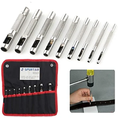 Abbildung von Lochstanzer Set (9 Stück) Locheisensatz Stahllocheisen 2.5 10.0mm zum Rund Lochen von Weich Material Leder, Textiel für Profi &amp; DIY Hobbyist