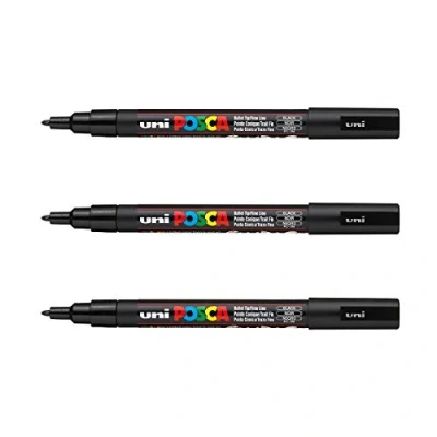 Abbildung von POSCA Mitsubishi Pencil 3 Marker schwarz PC3M Kegelspitze feine Spitze Farbmarker auf Wasserbasis für Papier, Textilien, Glas, Kieselstein, Holz usw.