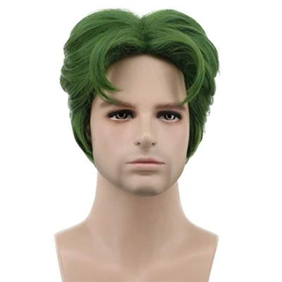 Abbildung von Karlery 5 Zoll Kurze Lockige Männer Fluffy Dunkelgrün Halloween Party Cosplay Kostüm Perücke