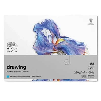 Abbildung von Winsor &amp; Newton 6689749 Zeichenpapier im Block 25 Blatt A2, 220g/m², mittlere Körnung, natürliches Weiß, säurefrei, Alterungsbeständig, Ideal für Bleistift, Buntstift, Pastell und Kohle