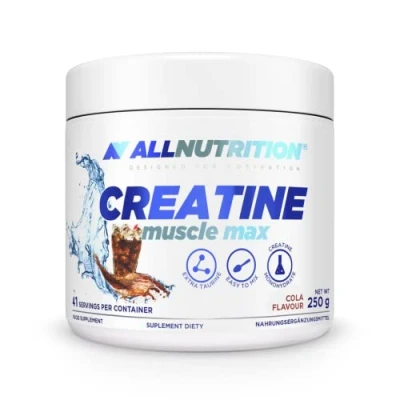 Abbildung von ALLNUTRITION Creatine Muscle Max Nahrungsergänzungsmittel Creatin Monohydrat mit Taurin Leistungssteigerung und Muskelaufbau ohne Zuckerzusatz Instantpulver 250g Cola