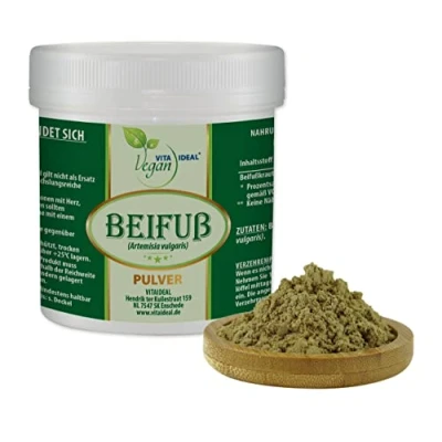 Abbildung von VITA IDEAL Vegan® Beifuß Kraut Pulver 200g Artemisia vulgaris Tagesportion 600mg Beifußkraut reines Pulver. Inklusive Messlöffel, original von VITAIDEAL.