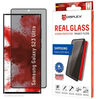 Abbildung von Samsung Galaxy S23 Ultra Panzerglas Displex Screenprotector Privacy Glass 3D Displayschutz aus gehärtetem Glas für das