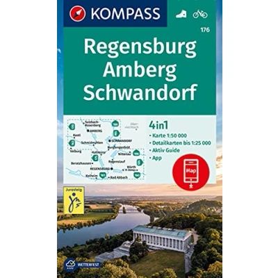 Abbildung von KOMPASS Wanderkarte 176 Regensburg, Amberg, Schwandorf 1:50.000: 4in1 mit Aktiv Guide und Detailkarten inklusive Karte zur offline Verwendung in der App. Fahrradfahren.