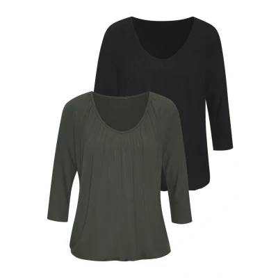 Abbildung von LASCANA 3/4 Arm Shirt »mit zarter Raffung am Ausschnitt«, aus weichem Viskose Stretch