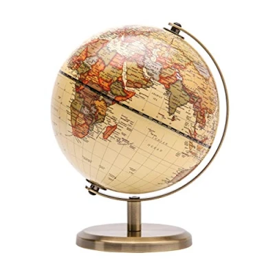 Abbildung von Exerz 14cm Antiker Globus Englische Karte Metallbasis Bronzierte Farbe Pädagogische/geografische/moderne Schreibtischdekoration für Schule, Zuhause und Büro
