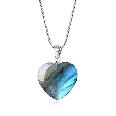 Abbildung von COAI Geschenkideen Damen 925 Sterling Silber Glückskette mit Herz Anhänger Liebe aus Labradorit Amulett Edelstein Halskette
