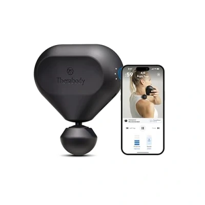 Abbildung von Theragun Mini 2.0 Elektrische Handmassagepistole Kompakte Tiefengewebebehandlung für unterwegs Tragbares perkussives Massagegerät mit QuietForce Technology + 3 Schaumstoffaufsätze Schwarz