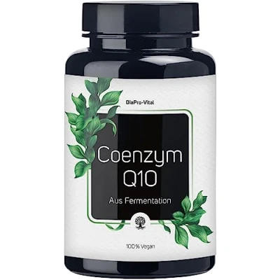 Abbildung von DiaPro® Coenzym Q10 mit 200mg CoenzymQ10 pro Kapsel. 120 Kapseln als 4 Monats Vorrat. Hochdosiert. 100% Vegan. Laborgeprüft.