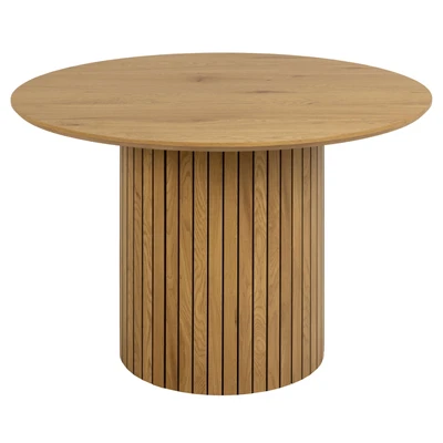 Abbildung von AC Design Furniture Yaron Esstisch in Wildeichenoptik für 4 Personen, Säulenfuß mit Lamellenfront, Runder Esstisch, Ø: 120 x H: 75 cm, Natur