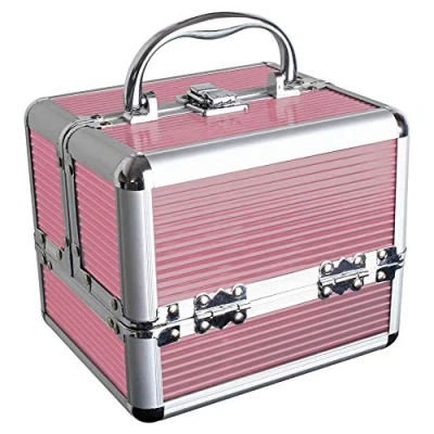 Abbildung von iGadgitz Home U7036 Mini Aluminium Kosmetikkoffer, Schminkkoffer, Beautycase, Makeupbox Rosa Klein