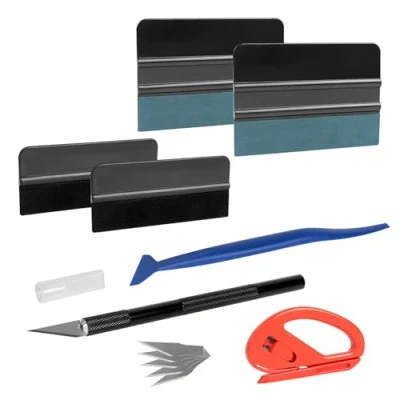 Abbildung von AiQInu 7 Stück Rakel für Folie, Rakelset zum Folieren, Set Folierung mit Filzrakel Rakel, Präzisionsmesser,Cutter,Messer 5 Klingen, Folienrakel, Fensterfolien und Auto Folien