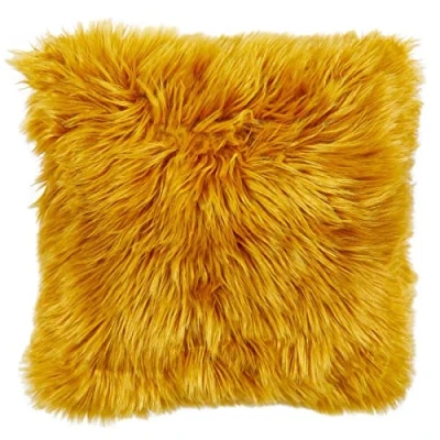 Abbildung von andiamo Kunstfell Kissen Ovium Flauschiges Dekokissen mit Füllung zur Verwendung im Wohnzimmer in moderner Schaffell Optik 40 x cm Senfgelb