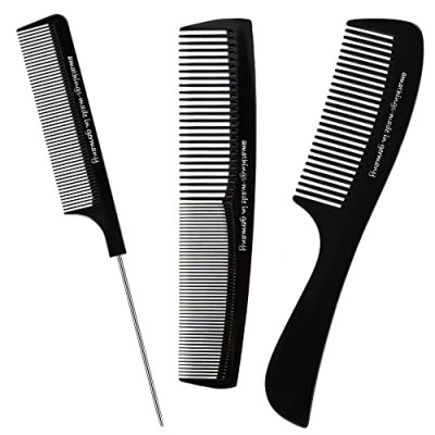 Abbildung von AMATHINGS 3 Stück Kämme Made in Germany HaarKamm Set, Barbier Zahnkamm mit Griff Haarstyling Doppelzahnkamm Antistatischer Grobzinkiger, Schwarz Feiner Kamm/Breiter Kamm für Männer und Frauen