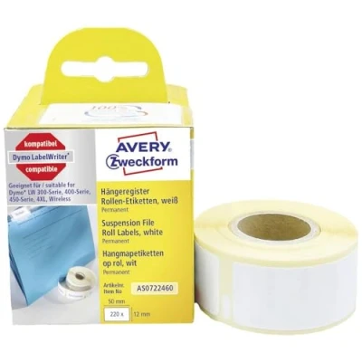 Abbildung von AVERY Zweckform AS0722460 Dymo LabelWriter Hängemappen Etiketten kompatibel zu S0722460 (12x50mm, 1 Rolle220 Aufkleber, selbstklebend, für LW Etikettendrucker/Beschriftungsgerät/Etikettenband)