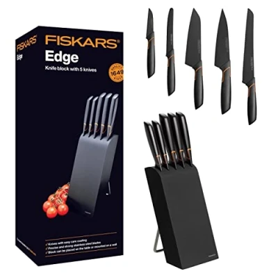 Abbildung von Fiskars Design Messerblock mit 5 Messern, Breite: 15,5 cm, Höhe: 37 Birkenholz, Schwarz, Edge, 1003099