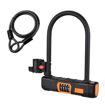 Abbildung von Fahrrad Bügelschloss mit Kabel, Fahrradschloss 15 mm Bügel, Anti Diebstahl 4 stelliger Zahlenkombination, 1.2m Kabelschloss für Fahrrad, Elektro Roller, Motorrad, Tür