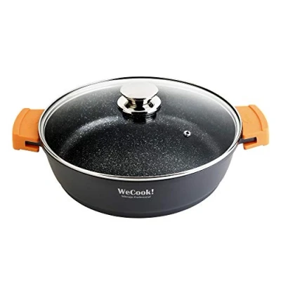 Abbildung von WECOOK! Ecochef Titan 32 cm Kochtopf mit Quantanium Antihaftbeschichtung PFOA frei, Titanverstärkt Induktion, Vitrokeramik, Gas, Backofen geeignet Inkl. Glasdeckel, Schwarz, Aluminium