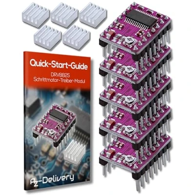 Abbildung von AZDelivery DRV8825 Schrittmotor Treiber Modul mit Kühlkörper, z.B. für RAMPS 1.4, CNC Shield, 3D Drucker, Prusa Mendel kompatibel Arduino und Raspberry Pi inklusive E Book!