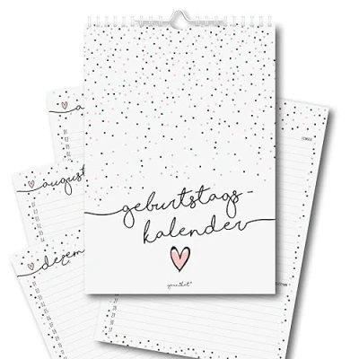 Abbildung von Geburtstagskalender DIN A4 Konfetti Motiv mit extra langen Zeilen I Spiralbindung 170 g/qm jahresunabhängig immerwährend Dauerkalender für Frauen, WG, Büro, die ganze Familie dv_917