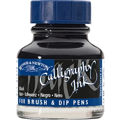 Abbildung von Winsor &amp; Newton 1111030 Kalligraphie Tuschen (für Füllfederhalter oder Schreibfedern, untereinander mischbar, lichtecht, beständige Farbe) 30 ml Flasche schwarz