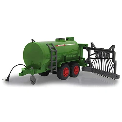 Abbildung von JAMARA 405235 Fendt Fasswagen mit Schlauchverteiler 450 ml Tank, Spritzfunktion an / aus, Anhängerkupplung vorne, manuell ausklappbare Schlauchverteiler, grün