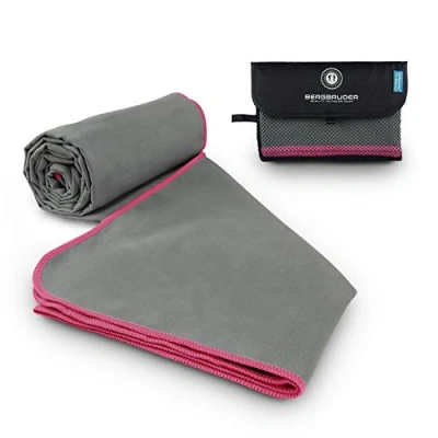 Abbildung von BERGBRUDER Microfaser Handtücher Ultraleicht, kompakt &amp; schnelltrocknend Mikrofaser Handtuch, Reisehandtuch, Sporthandtuch (L 160x80 cm, Grau Pink)