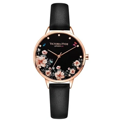 Abbildung von VICTORIA HYDE Uhr Damen Rosegold Analog Quarz Armbanduhr Damenuhr Blumen Uhrendamen Elegant mit Lederarmband