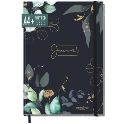 Abbildung von paper&amp;you® Bullet Journal dotted A4+ mit Gummiband [Flying Flowers] 156 Seiten Notizbuch gepunktet, Skizzenbuch, Tagebuch nachhaltig &amp; klimafreundlich