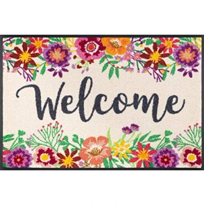 Abbildung von wash+dry by Kleen Tex Fußmatte »Welcome Blooming«, rechteckig, 7 mm Höhe, Schmutzfangmatte, mit Spruch, rutschhemmend, waschbar