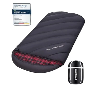 Abbildung von KingCamp Schlafsack,Schlafsack Winter, 4 Jahreszeiten Schlafsack XXL Übergröße Baumwoll Flanell für Erwachsene Outdoor und Camping, Warm leicht,drinnen draußen, (Schwarz)