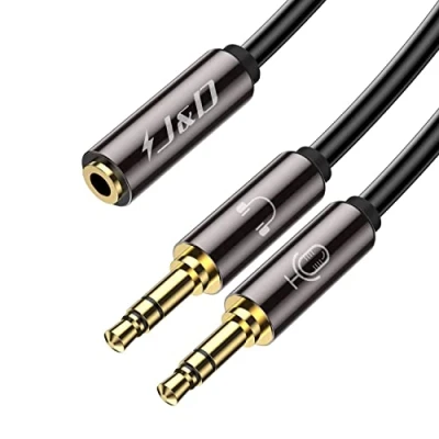 Abbildung von J&amp;D Kopfhörerverteileradapter 3.5mm, Kopfhörerverteiler für Computer von 3.5mm Buchse zu 2 Dual Stecker Mikrofon und Audio Y Splitter Stereo Kopfhörer Anschlusskabel, 20cm
