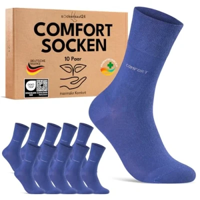 Abbildung von Comfort Socken ohne Gummibund &amp; Naht für Damen Herren (10 Paar) Gesundheitssocken Gummi mit Komfortbund 70209T (Blau 39 42)