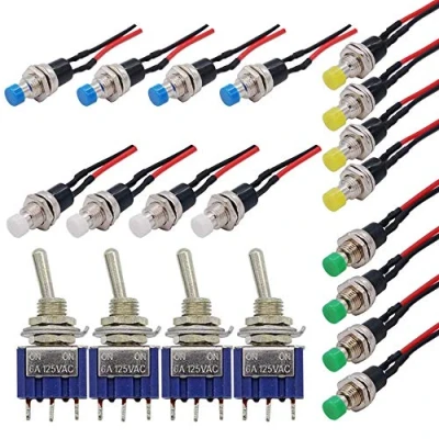 Abbildung von GTIWUNG 16 Stück Mini Druckschalter mit Vorverkabelt, Momentane Lockless, 2 Pins 1A AC250V/3A AC125V SPST ON/OFF Taste Schalter + 4 Kippschalter für Arduino, Positionen