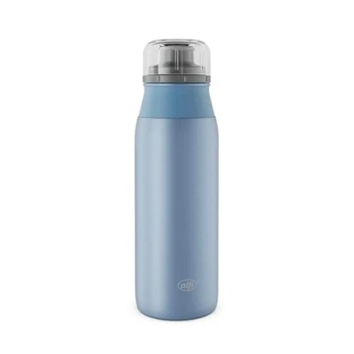 Abbildung von alfi ELEMENT BOTTLE 600ml,blau pastell matt, leichte Trinkflasche aus Edelstahl, absolut dicht mit Drehverschluss, für Kohlensäure, klein, spülmaschinenfest, BPA frei