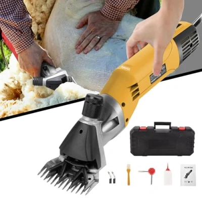 Abbildung von Vinteky Elektrische Schafschere 780W, Schafschermaschine Schermaschine Tierschermaschine mit 6 Geschwindigkeiten Einstellbar (Gelb)