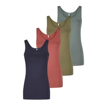 Abbildung von ONLY Tank Top Damen Baumwolle Stretch Slim Fit Onllive LUV 4er Pack Set Basic Shirt Rundhals Trägershirt Ärmellos Oberteile Einfarbig, Größe:S, Farbe:Pack 4