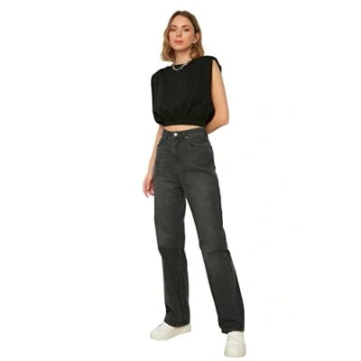 Abbildung von Trendyol Damen Hohe Taille 90er Jahre Breite Beinjeans Jeans Palazzo, Anthrazit, 42