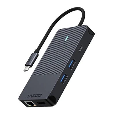 Abbildung von Rapoo USB Adapter »UCM 2005 C Multiport Adapter, 10in1, Grau«, zu 2x HDMI 3.0 Typ A RJ 45 (Ethernet) SD Card MicroSD 3,5 mm Klinke, 18 cm
