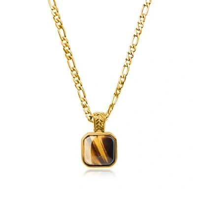 Abbildung von COAI Geschenkideen Herren Vergoldete Figarokette mit Quadrat Kette Anhänger aus Tigerauge 60cm