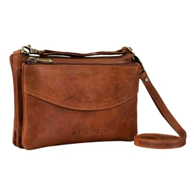 Abbildung von STILORD &#039;Merle&#039; 3 in 1 Umhängetasche Handtasche Handgelenktasche Leder Elegante Damen Ledertasche mit abnehmbarem Schultergurt und Handschlaufe Echtleder, Farbe:porto cognac