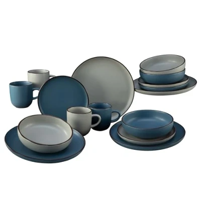 Abbildung von CreaTable, 21016, Serie Modern Scandic blue grey, 16 teiliges Geschirrset, Kombiservice aus Steinzeug, spülmaschinen und mikrowellengeeignet, Qualitätsproduktion