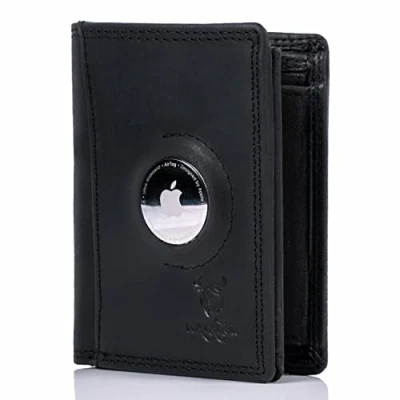 Abbildung von MATADOR Leder Geldbörse Herren mit AirTag Fach┃TüV geprüfter RFID &amp; NFC Schutz┃Kompaktes Slim Wallet für Männer┃Kreditkartenetui Münzfach inkl. Geschenk Box