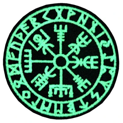 Abbildung von Vegvisir Wikinger Kompass Nordisch Rune Moral Taktisch Bestickter Glühen Im Dunklen Aufnäher mit Haken und Flauschbänder