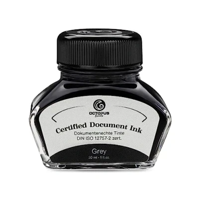 Abbildung von Octopus Fluids Document Ink grey, dokumentenechte Tinte, zertifiziert nach DIN ISO 12757 2, grau, 30 ml